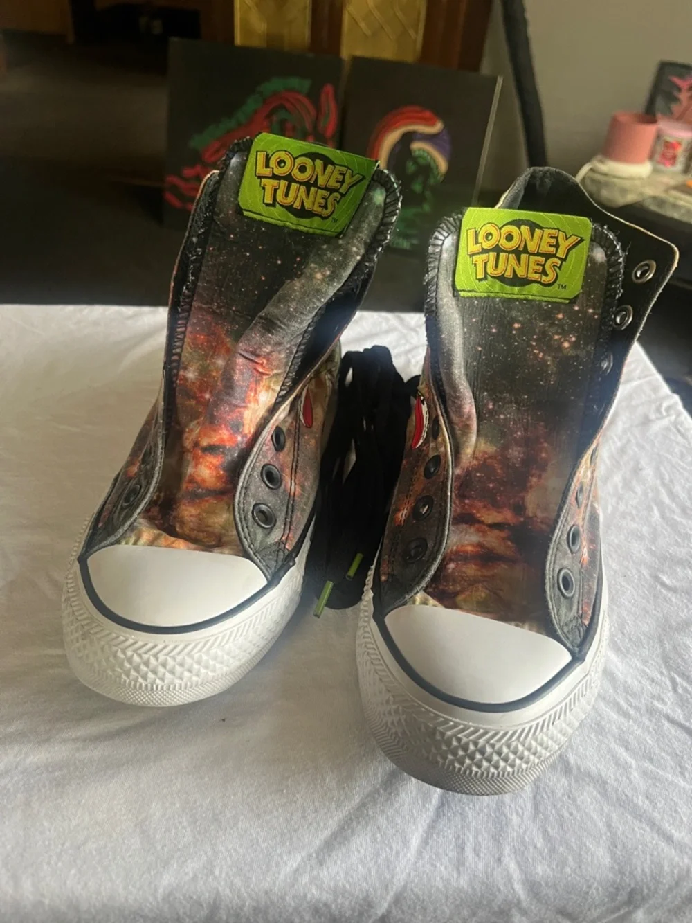 Converse High Top Sneakers Green Black White with Multicolor Graphic - Picture 4 of 4